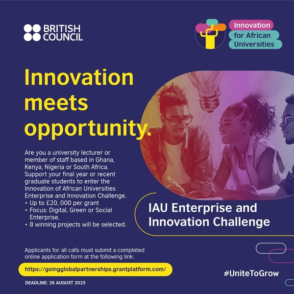 British Council-IAU Enterprise and Innovation Challenge 2025 for University Staff Members (£20,000 per Grant)