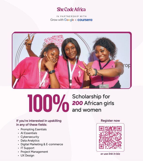 She Code Africa x Grow with Google Scholarship Program 2025 for African Girls and Women (100% Scholarship)